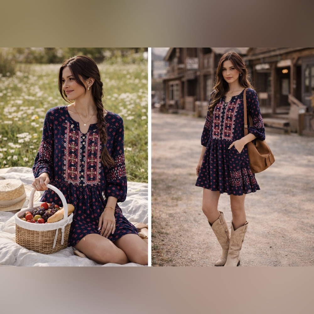 Vanessa Virginia Anthropologie beaded embroidery boho dress vintage inspired S